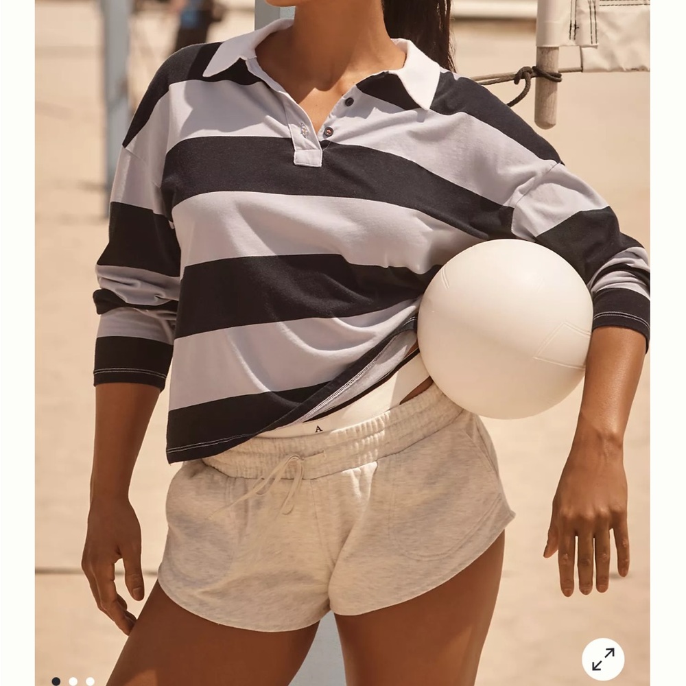 SUNDRY LONG-SLEEVE CROPPED POLO RUGBY SHIRT